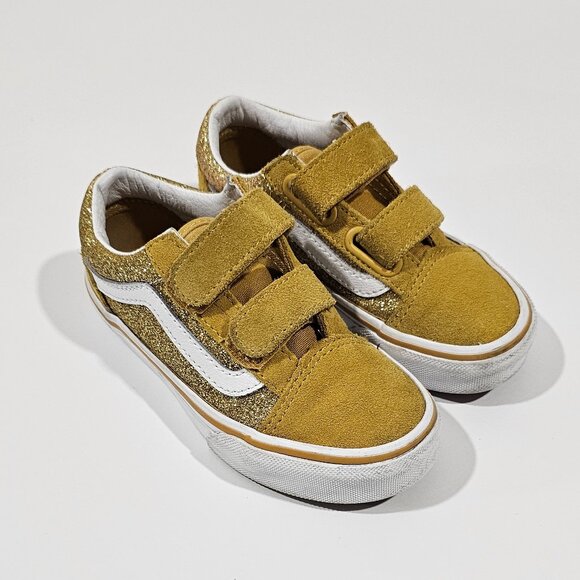 Vans Toddler Old Skool V Gold Glitter Toddler Girl Boy Size 11 Shoe low top - Picture 2 of 13